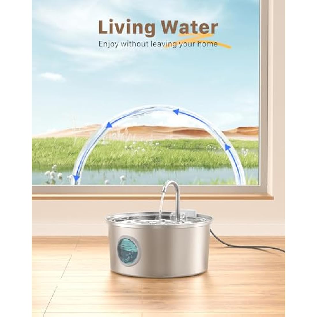 Cat Water Fountain for Drinking: Quiet Cat Water Fountain - 108oz/3.2L Cats fountain - Pet Waterer Fountains - 9 Filters - FOFNON