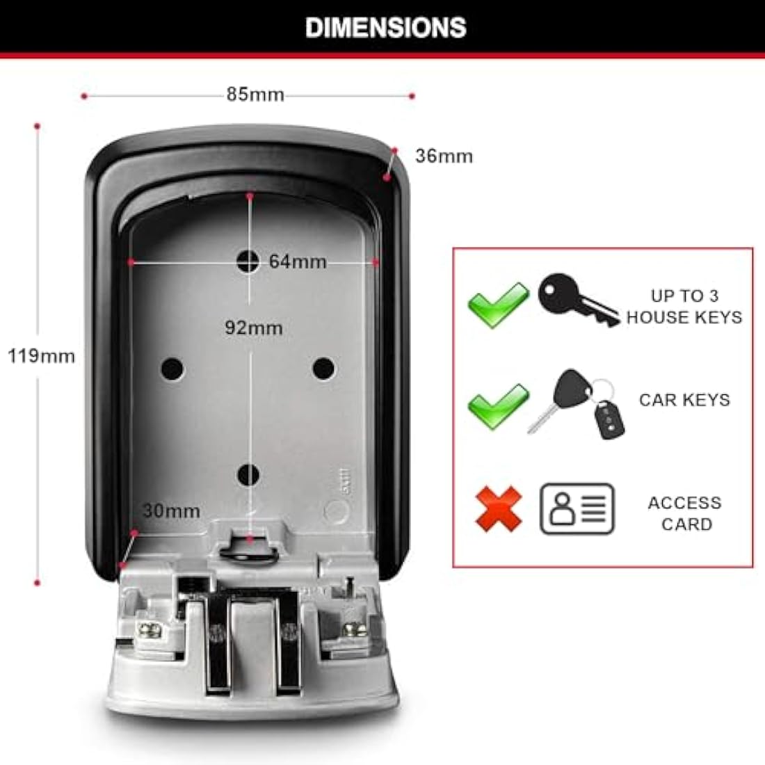 Master Lock Key Safe, 5401EURD, Wall Mounted, Medium, Strong Aluminium Weather Resistant Construction - Mounting Hardware Included