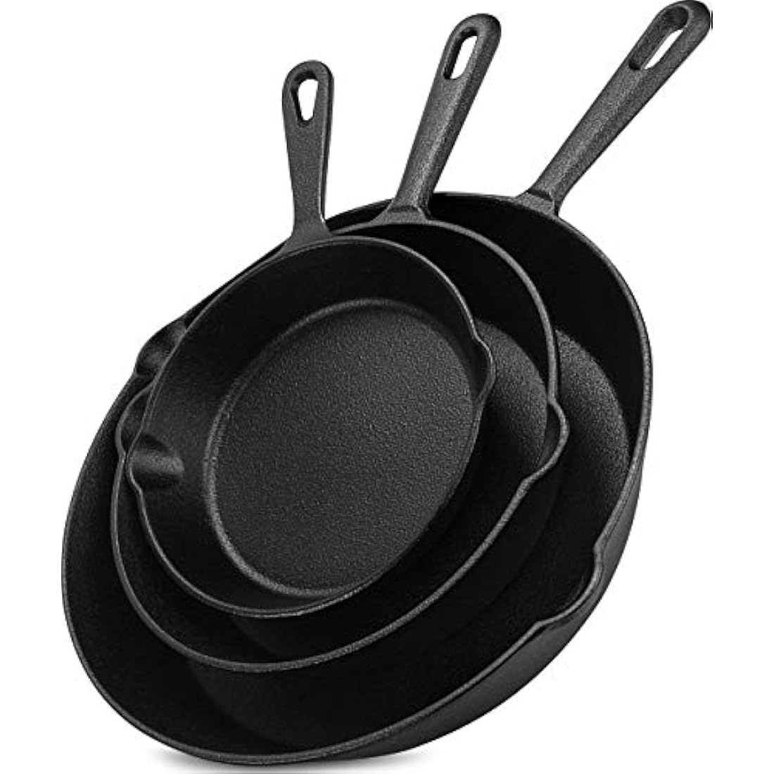 KICHLY Set of 3 Preseason Cast Iron Skillets, Cast Iron Induction Frying Pan Set with 6 Inch, 8 Inch and 10 Inch Sauté Fry Pans, Black