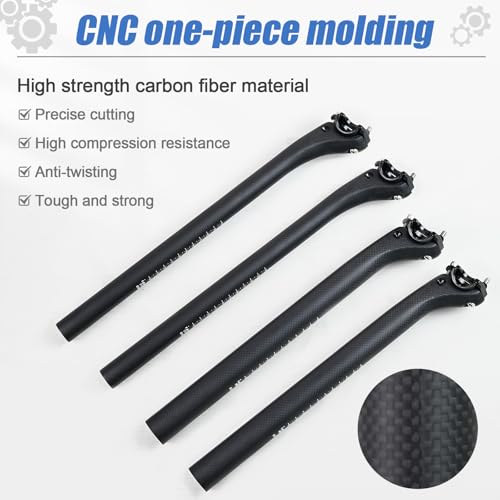 ROADNADO Carbon Fiber Bicycle SeatPost Ultralight Carbon Bike Post Matte Adjustable Offset Seatpost for MTB Road Bike BMX Seat Tube(31.6*350mm)