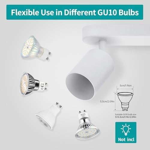 wowatt 4 Way Ceiling Spotlight Bar White, Modern Ceiling Light Fitting Adjustable with GU10 Socket Spot Lights Ceiling Indoor Spot Lamp Rotatable for Kitchen Bedroom Hallway, GU10 Bulb Not Included