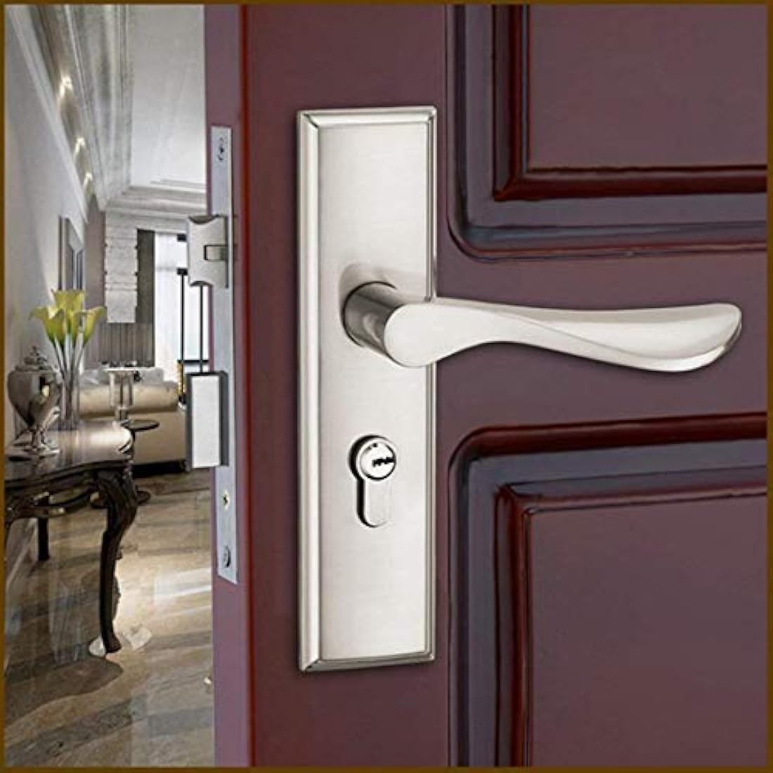 Qrity Door Handle Lever, Euro Lever Lock, Cylinder, 3 Copper Keys, Zinc Alloy