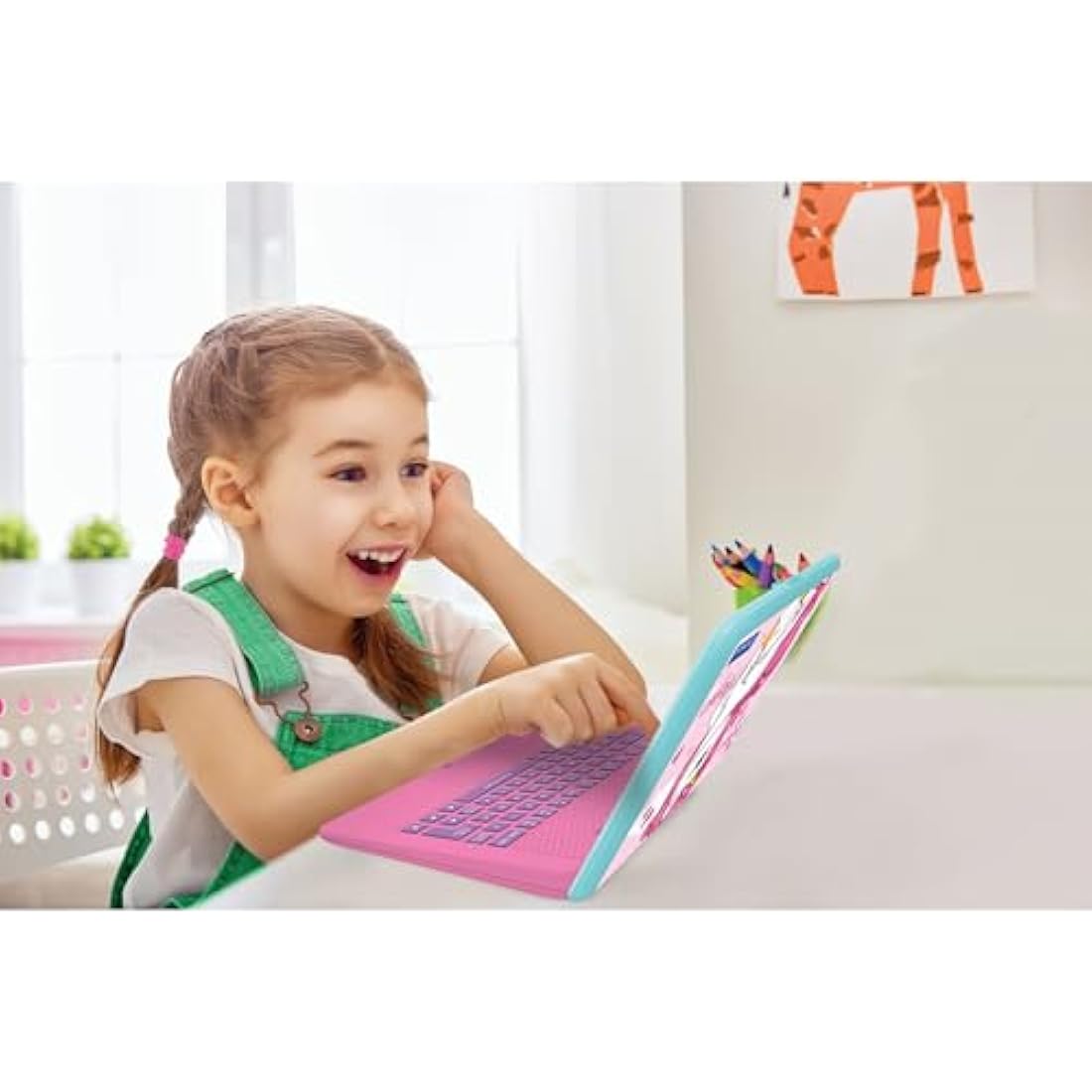 LEXIBOOK, Unicorn, Educational and Bilingual Laptop French/English, Toy for Children with 124 Activities to Learn Mathematics, Dactylography, Logic, Clock Reading, Games and Music, Pink, JC598UNIi1