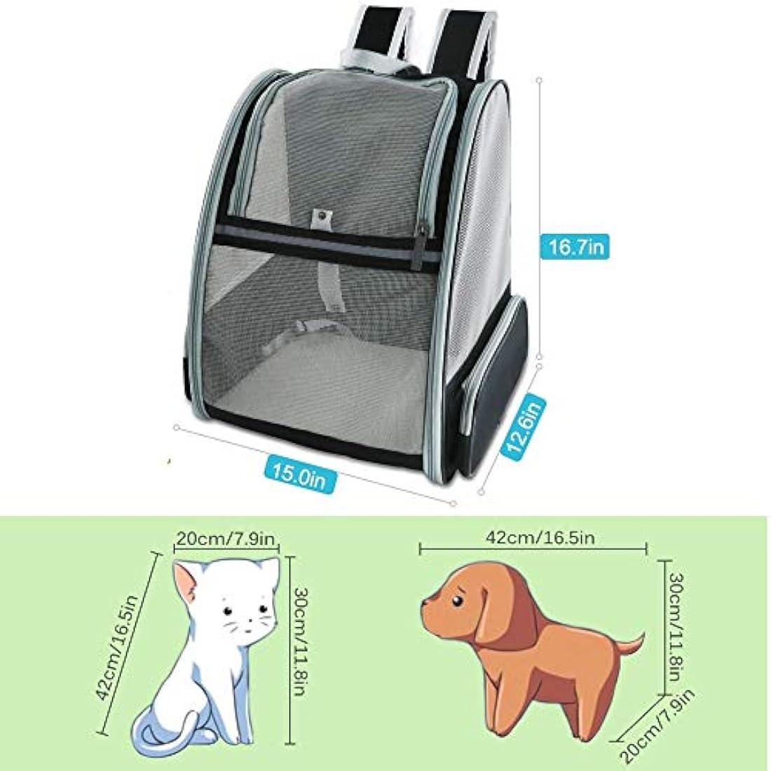 Pet Backpack Transport Bag for Dogs Cats 7.5 kg, Large Portable Cat Backpack Dog Backpack Transparent Top Opening Travel Airline Approved, Mesh Pet Carrier Bag Breathable