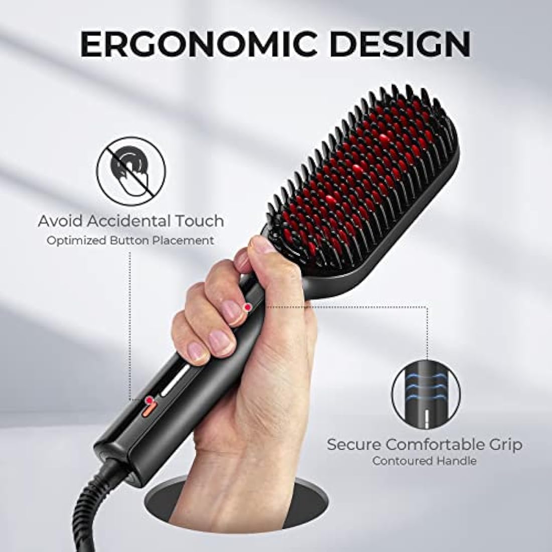 TYMO Ionic Plus Hair Straightener Brush UK, Upgraded Straightening Brush with Dense Bristles for Thick Hair, 16 Temps (80℃~230℃) LED Display, 10 Million ions, Dual Voltage, Hot Brush for Women (Black)