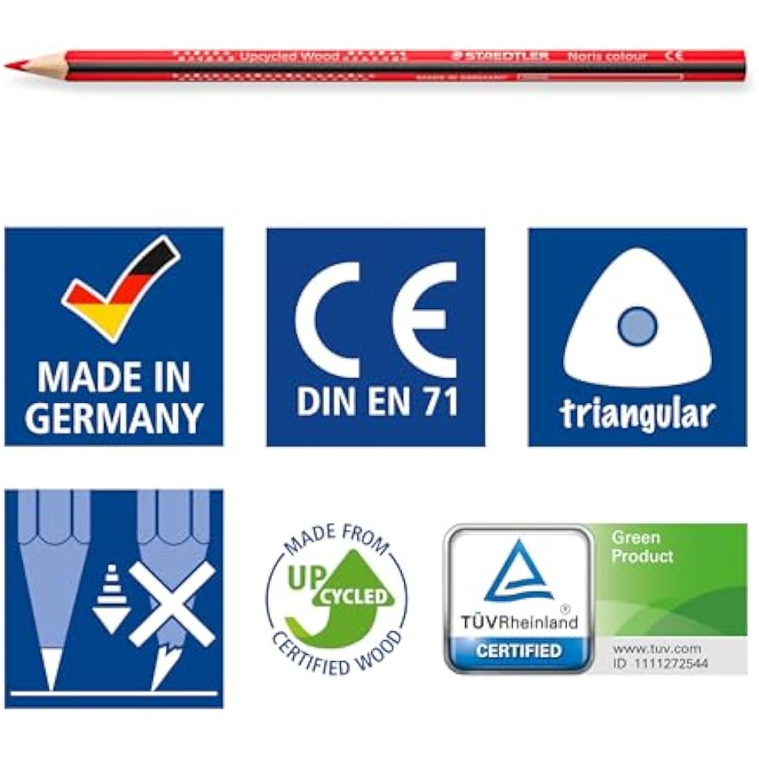 Staedtler Noris Colour Colouring Pencils, Ergonomic Triangular Format, Non-Slip Soft Surface, High Break Resistance, WOPEX Material, 144 Colouring Pencils in 12 Colours and 3 Sharpeners, 187 C144