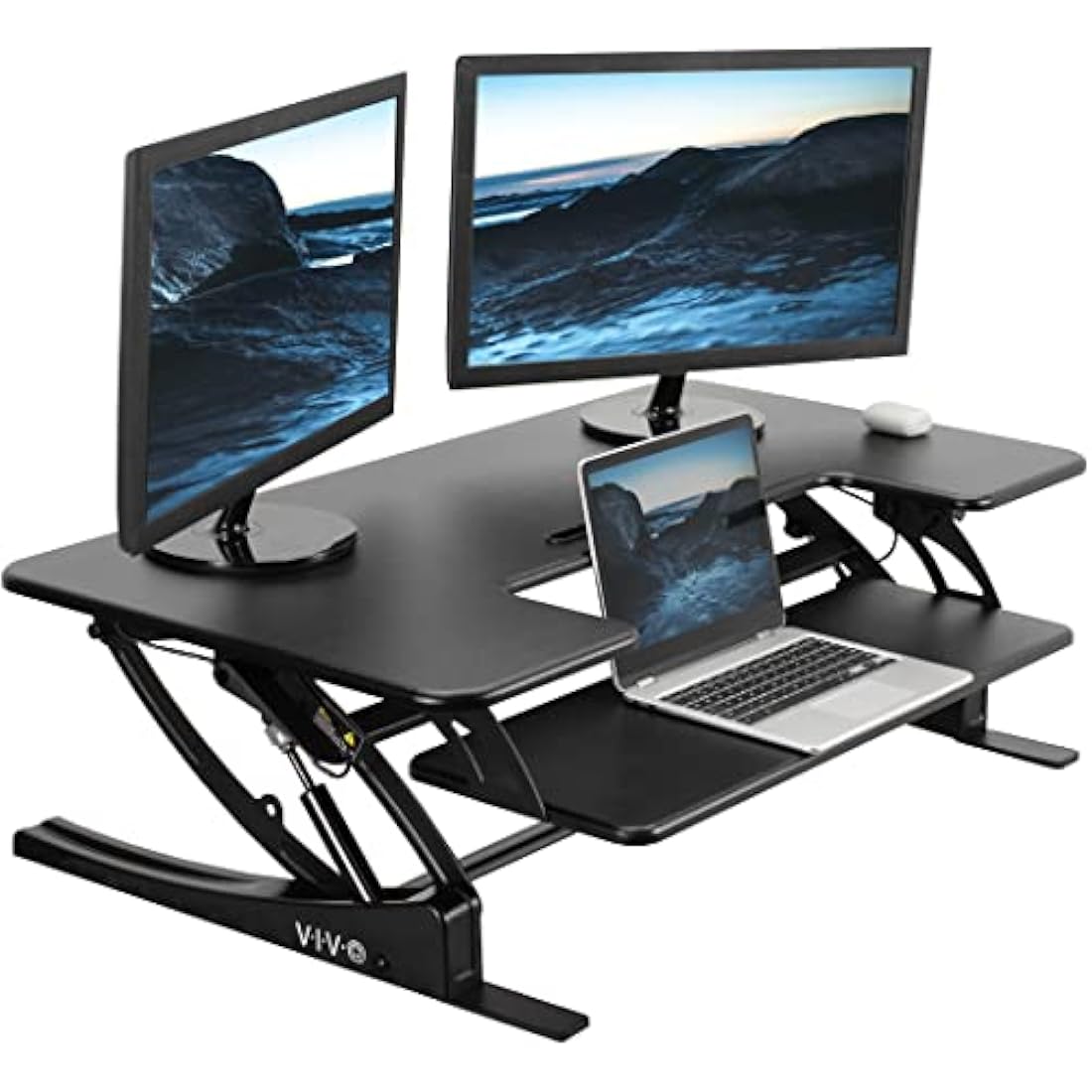 VIVO 107cm Height Adjustable Stand Up Desk Converter, V Series, Quick Sit to Stand Tabletop Dual Monitor Riser Workstation, Black, DESK-V000VL