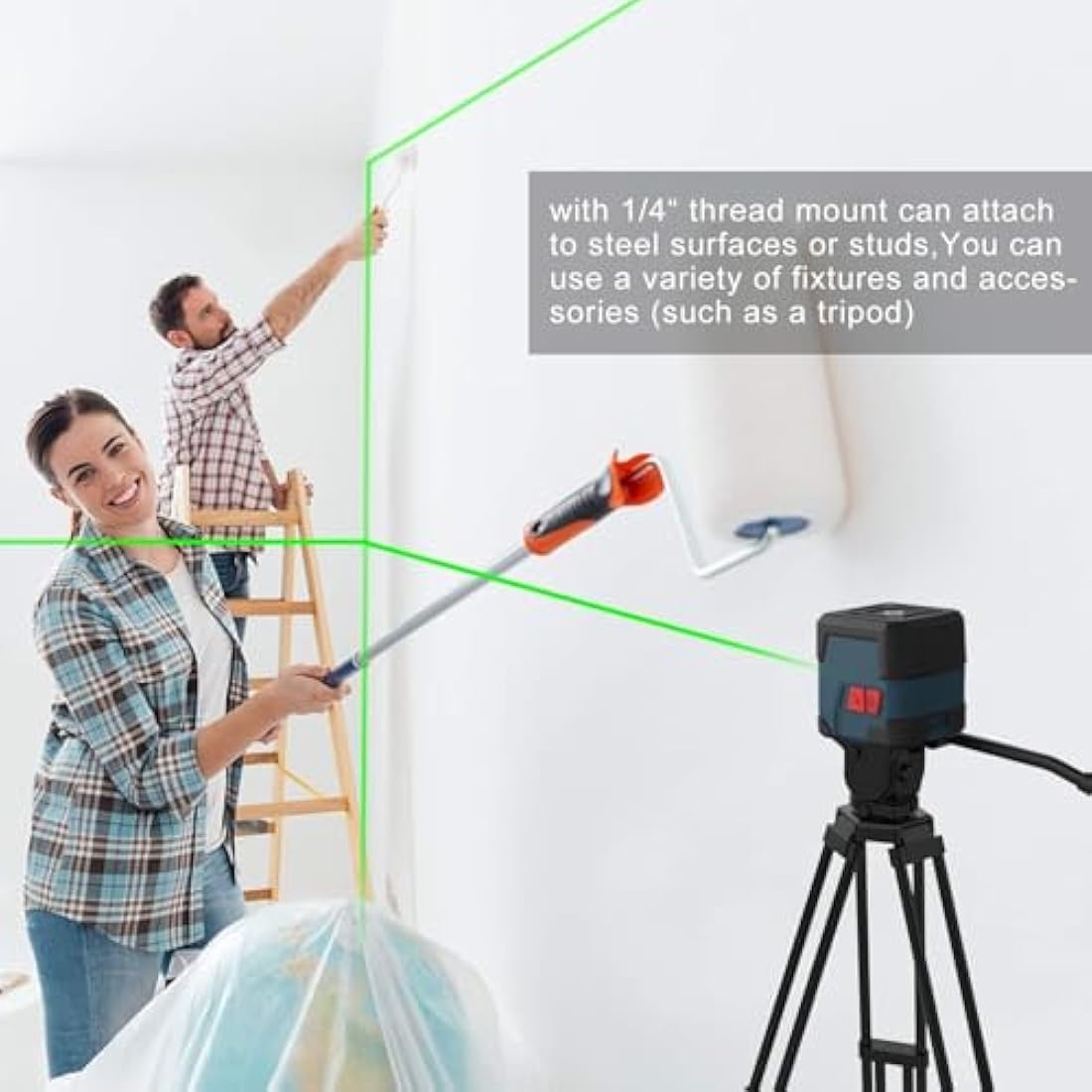 Laser Level Green,RockSeed Cross Line Laser Leveler Horizontal and Vertical Points Rotatable 360 Degree Self Levelling Spirit Levels Manual/Self-Leveling Mode IP54 Carrying Pouch,Battery Included