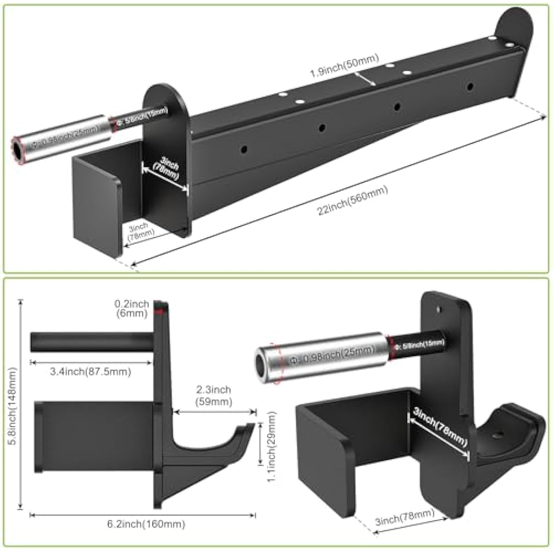 Kipika Safety Spotter Arms-Heavy Duty Barbell Safety Catches with Rubber Pad,Power Rack Attachments for Squat, Bench Press and More