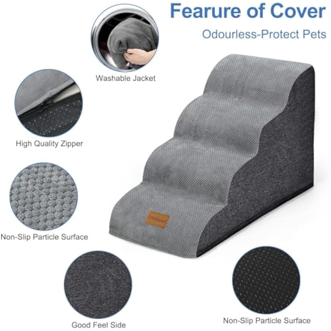 Wide Dog Steps Stairs for Bed 4 Steps 50 cm High for Dogs, Dog Ramp High Density Foam Pet Stairs Washable Cover and Non-Slip Base 40 x 70 x 50CM