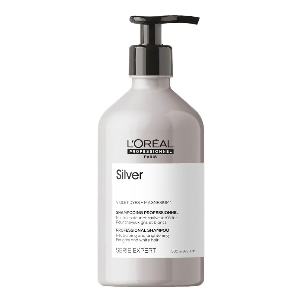 L'Or?al Professionnel Anti-Yellow Tint Hair Shampoo for White, Grey & Bleached Hair, Purple Pigments, Series Expert, Silver Shampoo, 500 ml