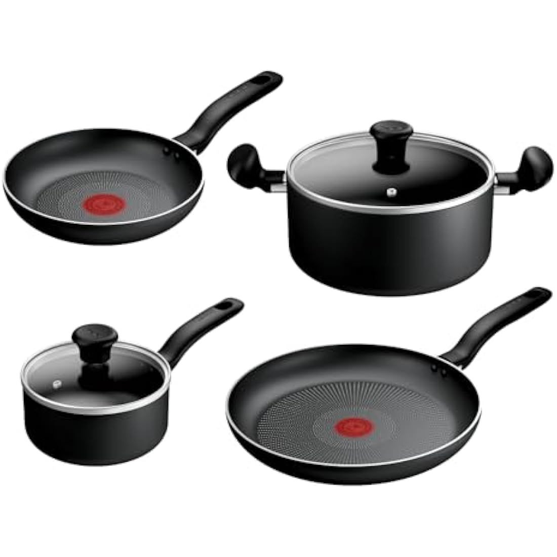 Titanium Essential 4pc Set: Frying Pans 20/28 cm, Saucepan 16 cm & Stewpot 24 cm with lid, Non-Stick Coating, Metal Safe, Compatible with All Hobs Except Induction, Everyday Use, B941S444