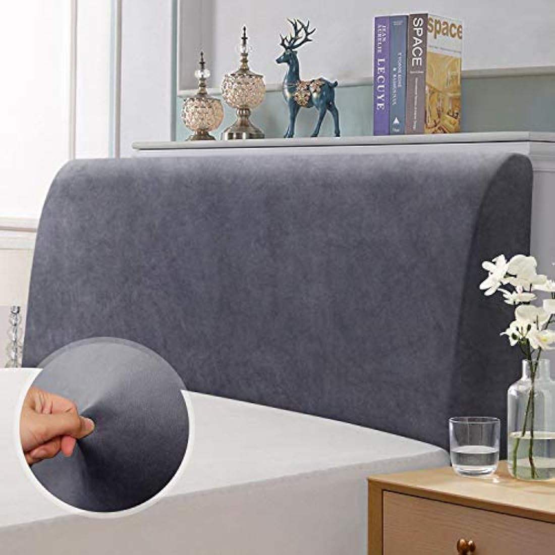 TAOCOCO Bed Headboard Covers, King Size Headboard Covers,Velvet All-inclusive Elastic Headboard Protection Cover for King/Double Bed,Grey Headboard Cover 150-170cm(Dark Grey)