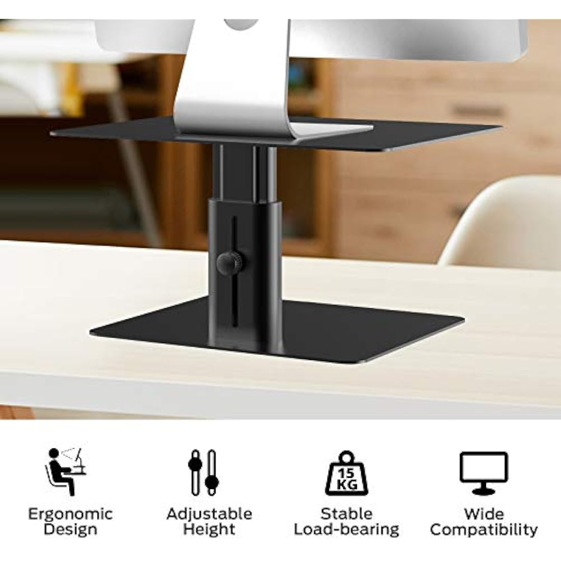BoYata Monitor Stand Riser, Metallic Adjustable Height Desktop Stand Storage Organizer Compatible with Display, Computer, Laptop, iMac, TV, PC, Printer and All Screen Display
