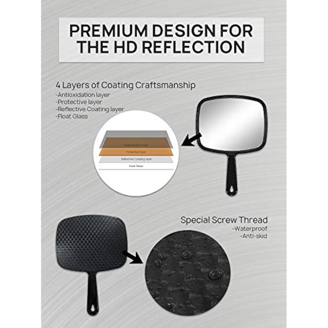 OMIRO Hand Mirror, All Black Handheld Mirror with Handle, Rectangle-Pack of 6, 16.8 x 23.6 cm