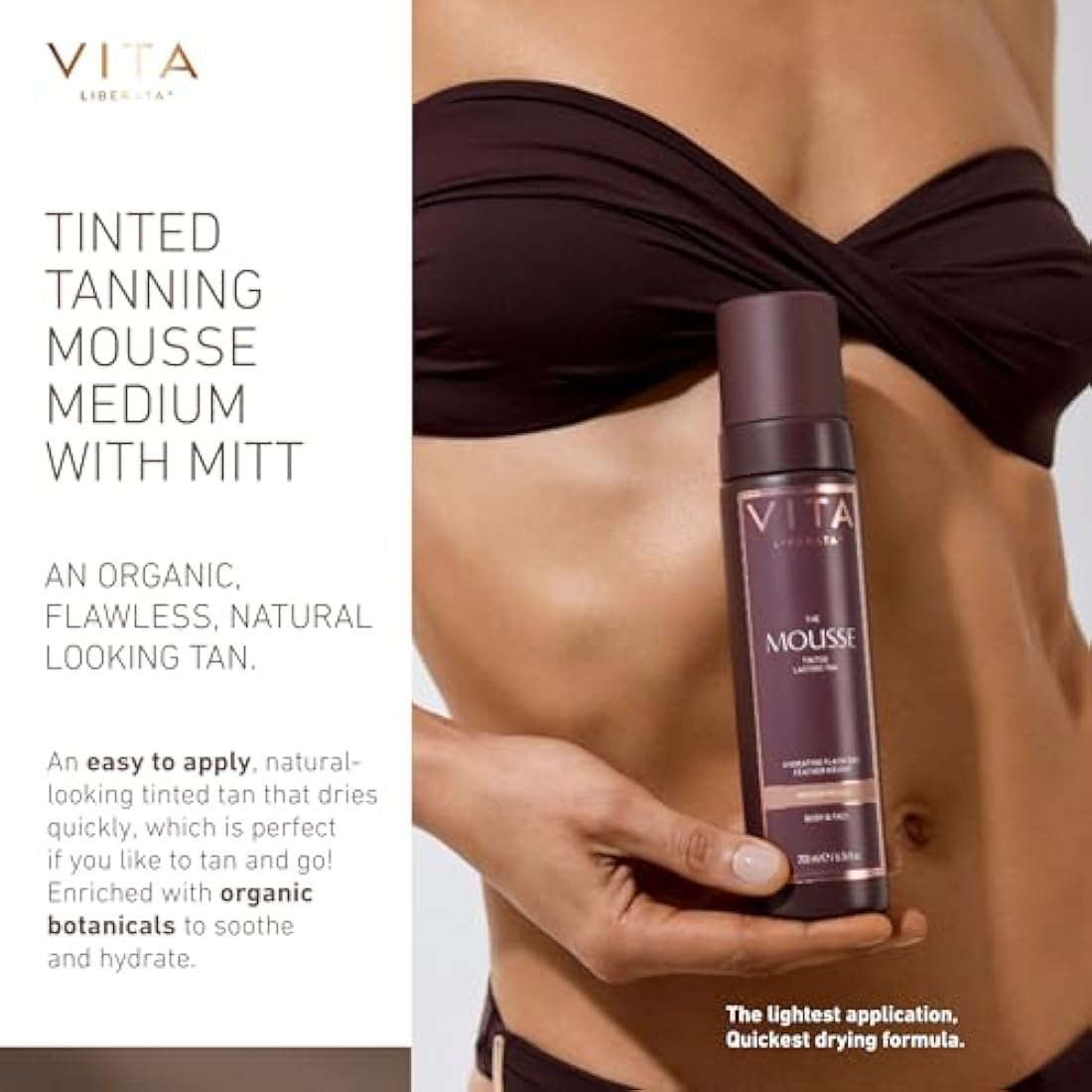 VITA LIBERATA, Tinted Tanning Mousse Medium 200ml & Mitt Bundle, Fast Drying Formula, Tinted for even & streak-free application, Natural & Organic Ingredients, Tanning Mitt for Flawless Application