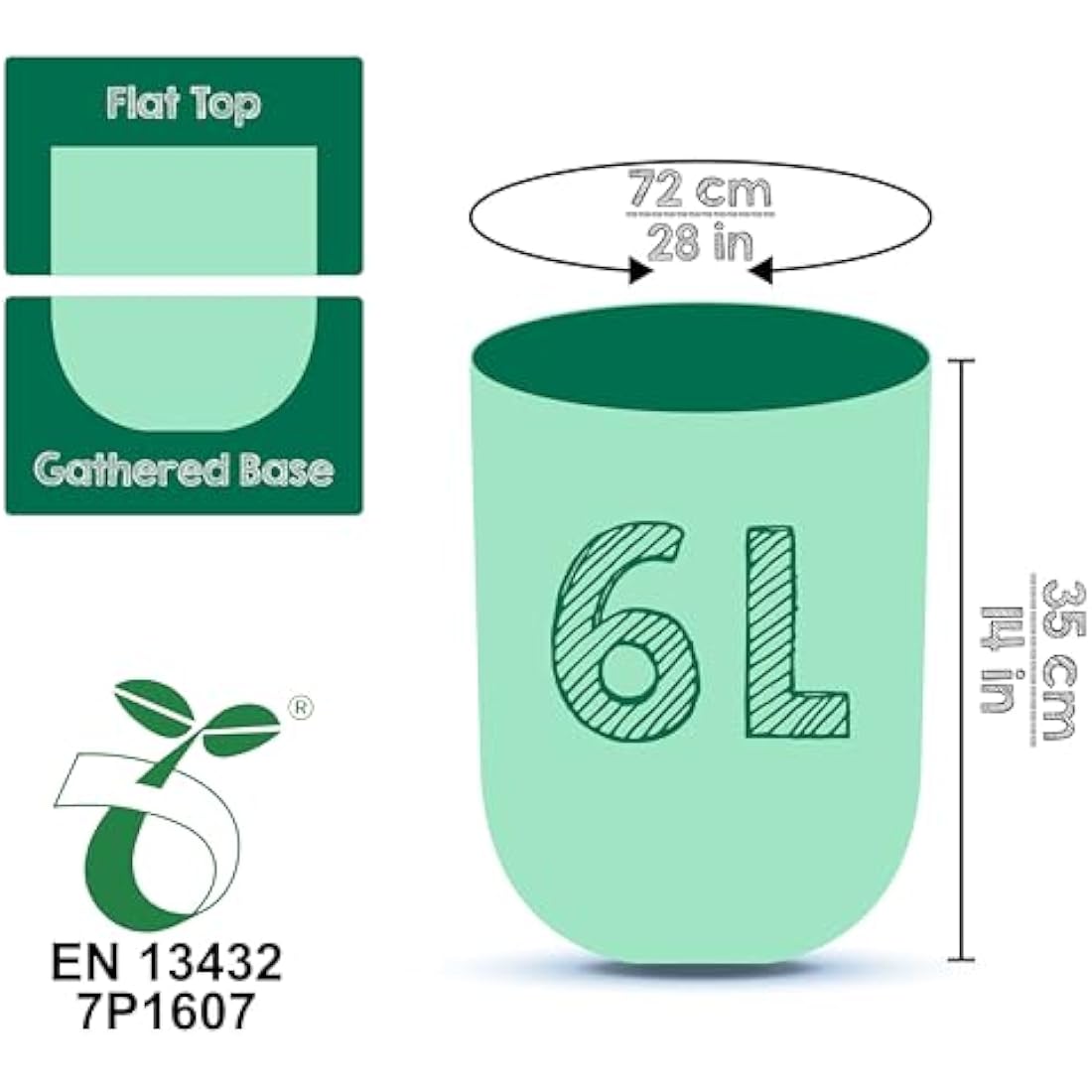 Greener Walker 6L-150Bags 100% Compostable Biodegradable Bin Liners 6L/10L/30L Food Waste Bags with EN13432 Certificate Caddy Kitchen Bin Liners