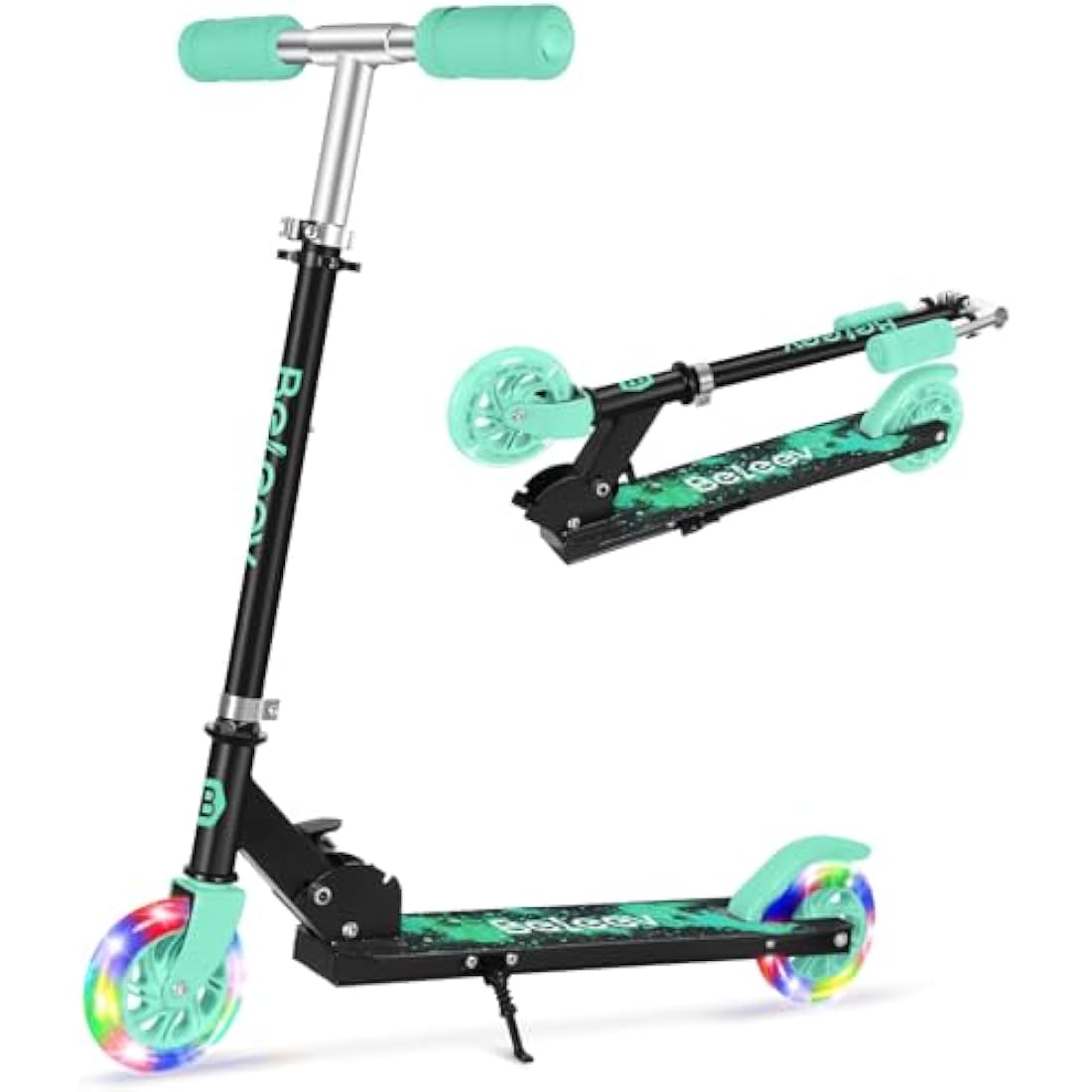 BELEEV V1 Scooter for Kids, 2 Wheels Folding Kick Scooter for Children Girl and Boys, 3 Adjustable Height, Flashing Light up Wheels, Lightweight Scooter with Sturdy Frame, Kickstand, Age 3-12