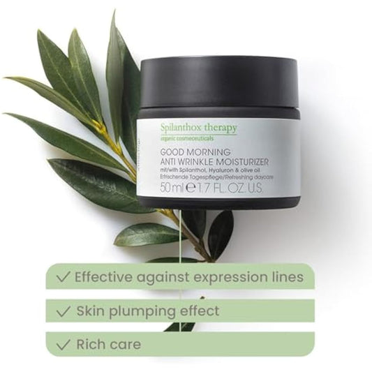 Spilanthox therapy - Good Morning Anti-Wrinkle Moisturiser - Face Cream for Smoothing Expressions - Make-Up Base - Spilanthol & Hyaluronic Acid - Anti-Aging - Vegan Natural Cosmetics - 50ml