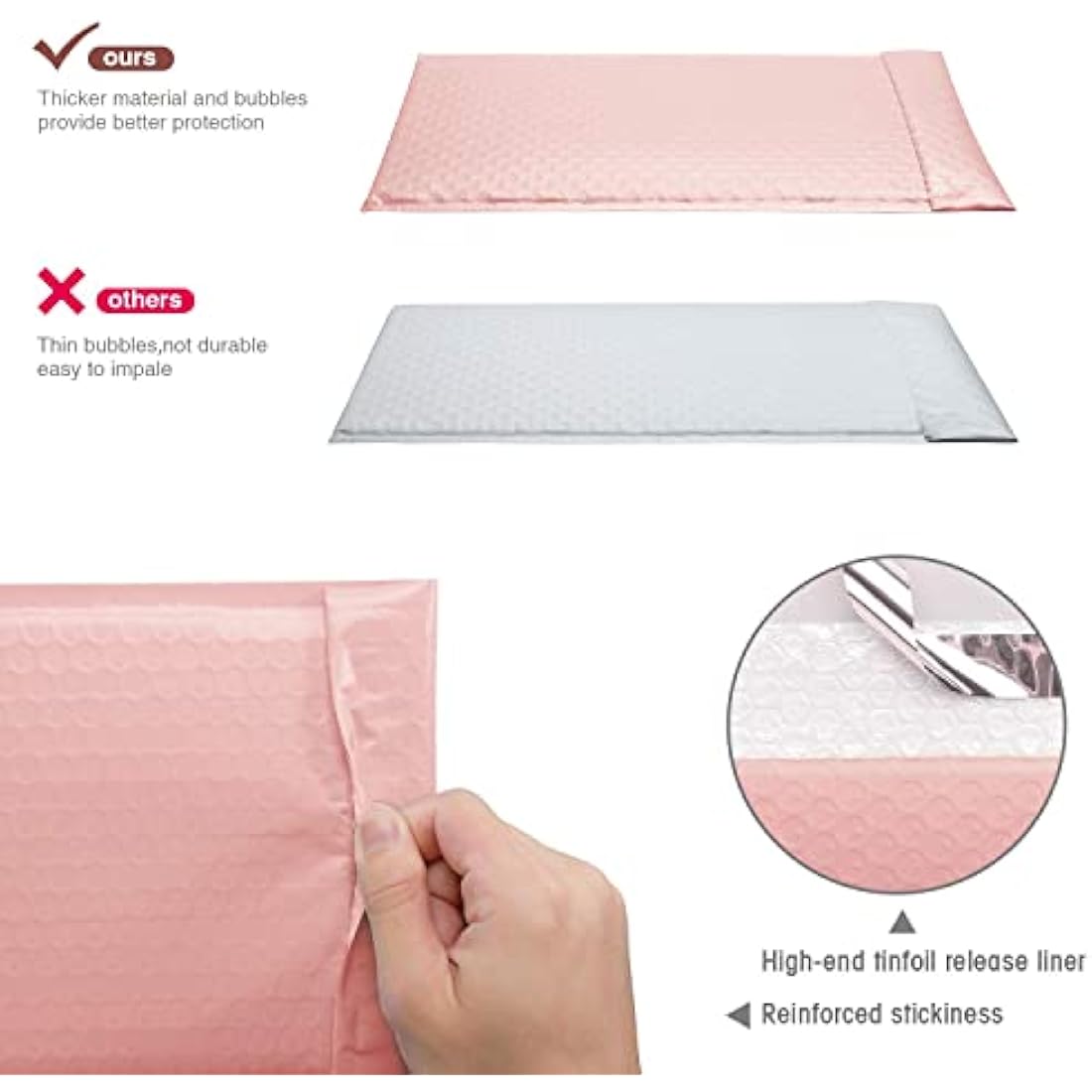 Switory 100Pcs Poly Bubble Mailers, 15.3x22.9cm Padded Envelopes Bulk, Bubble Lined Wrap Polymailer Bags for Shipping Packaging Mailing Self Seal Pale Pink (Inside Size: 15.3x22.9)