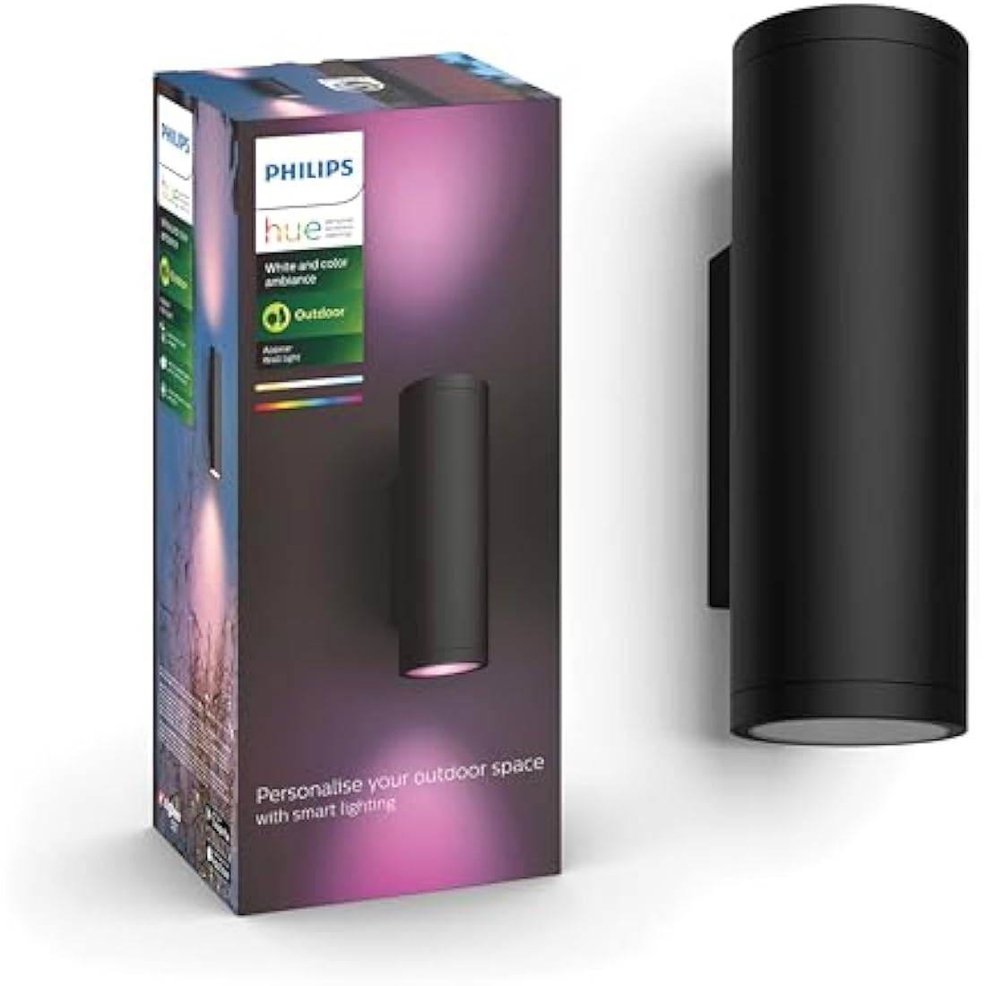 Philips Hue Appear Colour Smart LED Outdoor Wall Light, LED Outdoor Lighting for Patios and Gardens, Ambient Lighting Compatible with Alexa, Google Assistant and Apple Homekit