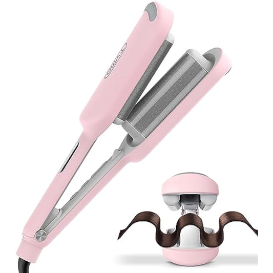 TYMO ROVY Hair Waver Crimper - Hair Curler, Deep Waver Curling Iron, Ionic Curling Wand with Ceramic Tourmaline Barrel for Women, Anti-Scald, Quick & Easy, Dual Voltage, Pink 32mm