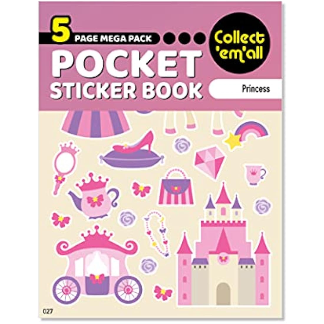 Pocket Sticker Book (5 Pages) - 64 MEGA Packs to Collect Coloured Stickers for Kids - Princess