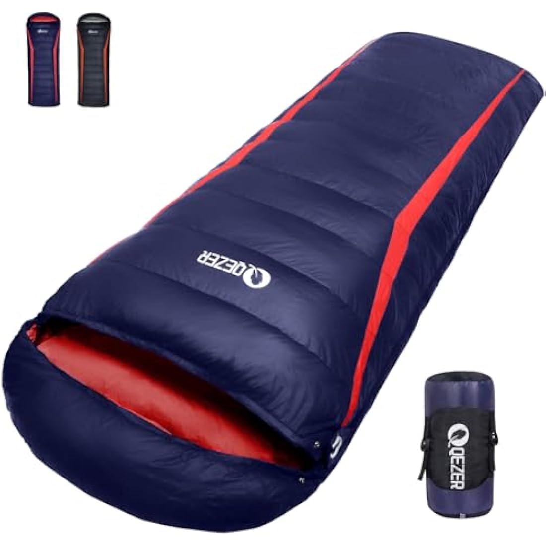 QEZER Down Sleeping Bag,Lightweight Rectangular Winter Sleeping Bag [1180g/1860g] for Adults and Kids 4 Season Camping, Hiking,Warehouse and Moutaineering Outdoor