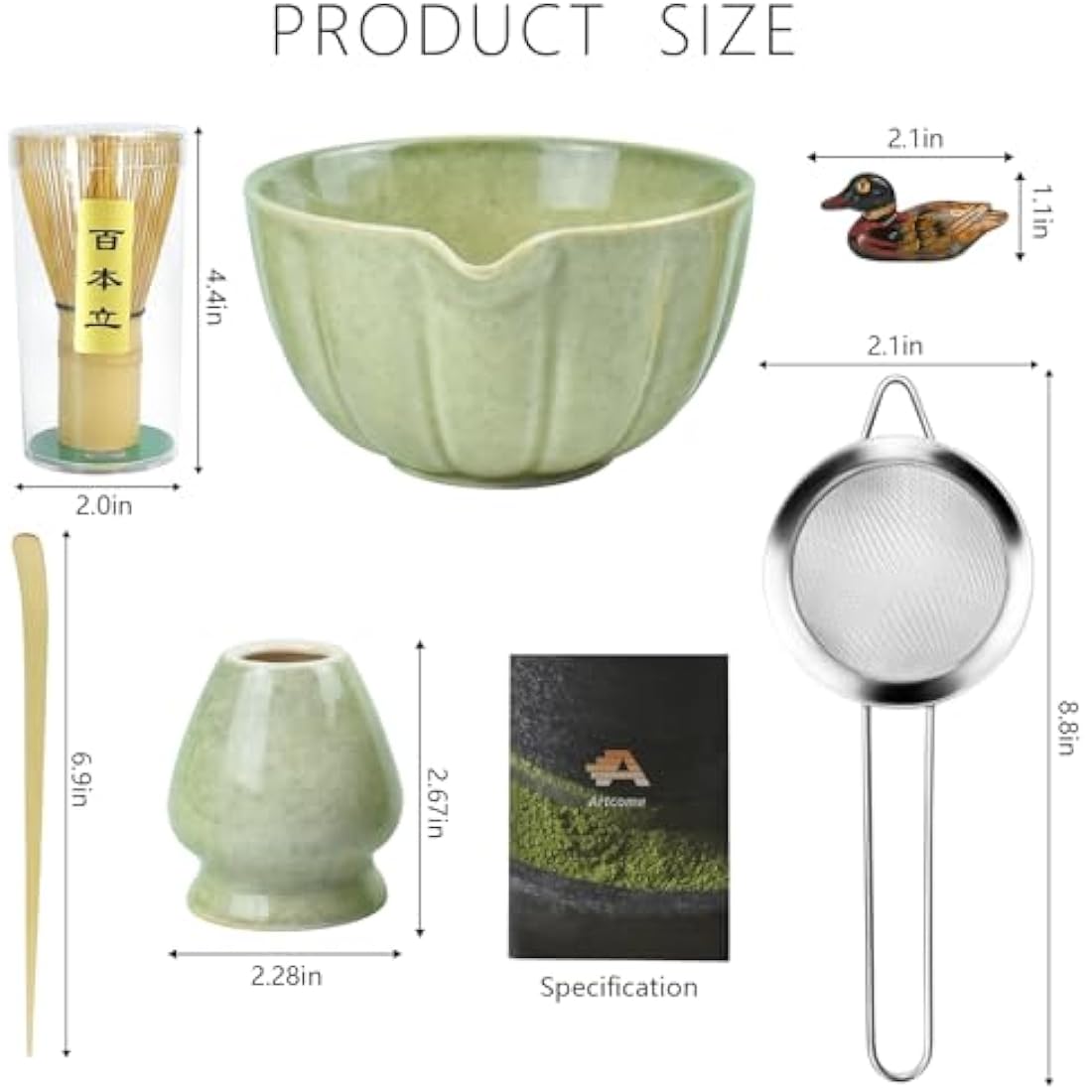 Artcome 6-Piece Japanese Tea Set, Matcha Bowl with Spout, Whisk, Scoop, Holder - Handmade Ceremony Kit