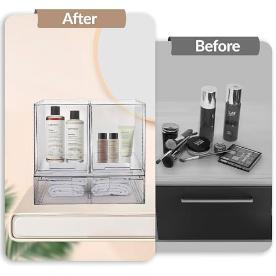 Large Stackable Storage Drawers, Clear Plastic Makeup Organiser with Pull-Out Drawer for Under Sink, Pantry, Bathroom, Kitchen and Office
