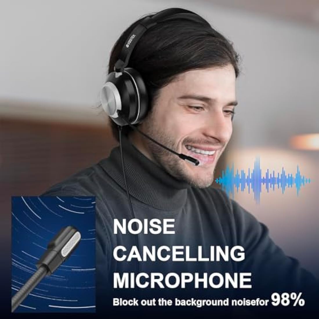 Voistek USB Headset with Microphone for Laptop,Type-c/USB/3.5mm Jack 3-in-1 PC Headset,Wired & Noise Cancelling Headphone with Volume Control for Call Centers,Skype,Zoom, Home Office,Online Chat