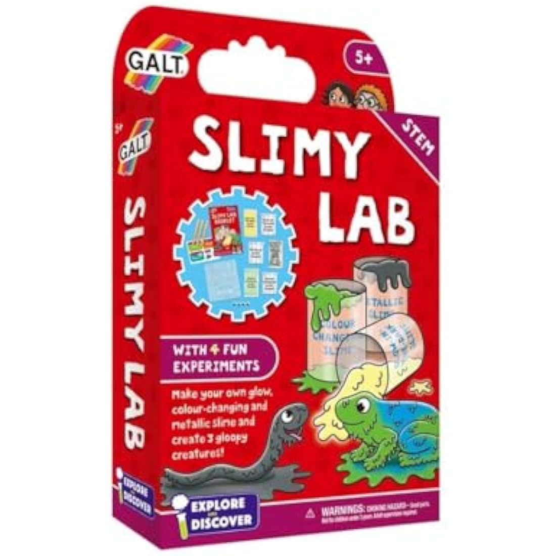 Galt Slimy Lab-Explore and Discover Science Slime Making Kit with 4 Fun Experiments from Glow in the Dark to Slime Creatures-Educational STEM Science Kit,Slime Kit for Boys and Girls Ages 5 Years Plus
