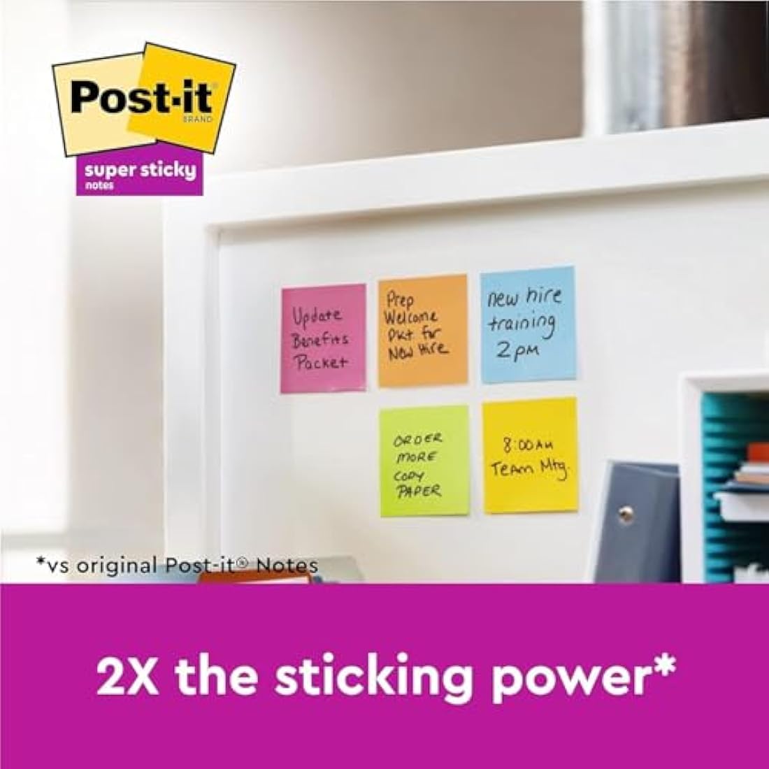 Post-it Super Sticky Notes Ultra Yellow Colour, Pack of 12 Pads, 90 Sheets per Pad, 76 mm x 127 mm - Extra Sticky Notes for Note Taking, to Do Lists & Reminders