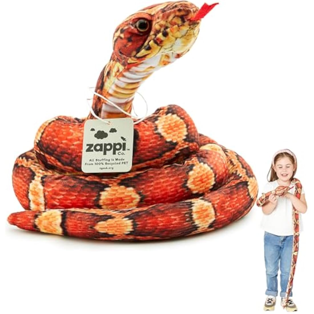 Zappi Co Kids Stuffed Soft Cuddly Plush Snake Toy - Part of Safari Animals Collection: Realistic and Lifelike, Perfect for Kids 180 cm Length(Orange/Black Corn Snake)