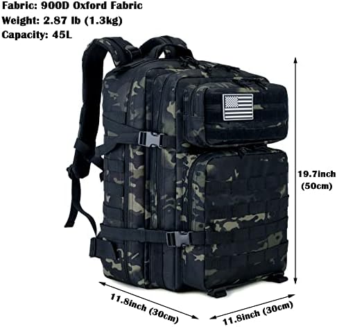 Long Keeper Military Tactical Backpack, 45L Army Large Backpack for Men Women, Molle Bug Out Bag Rucksack Daypack for Outdoor Hiking Camping Trekking