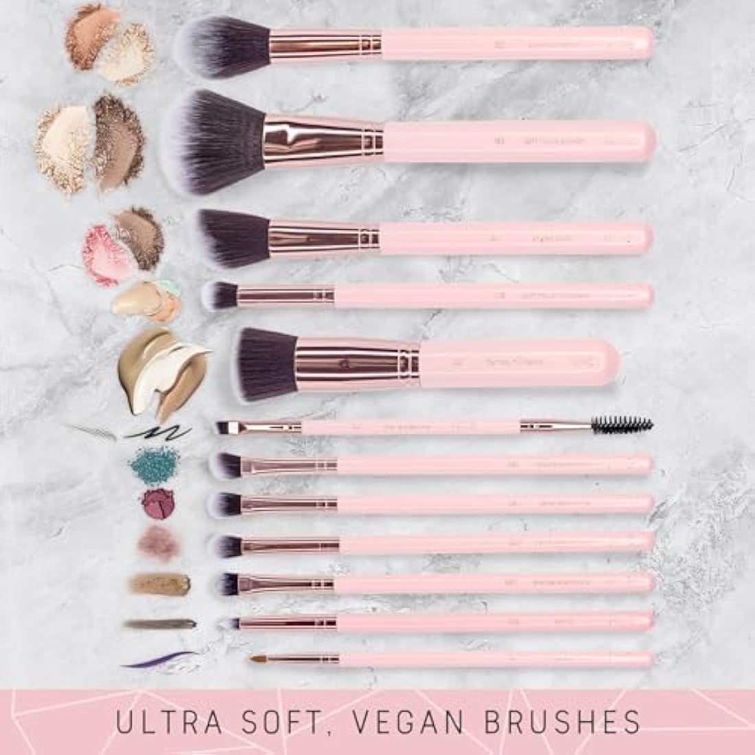 Niré Beauty Pink Makeup Brushes - 15-piece Award Winning Pink Makeup Brush Set with Case, Blending Sponge, Brush Cleaner, Guide, Gift Box