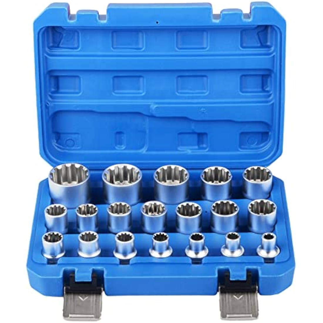 DAYUAN Spline Socket Set 1/2" Drive Universal Metric 8-32mm 12-Point Cr-V Socket Kit 19pcs