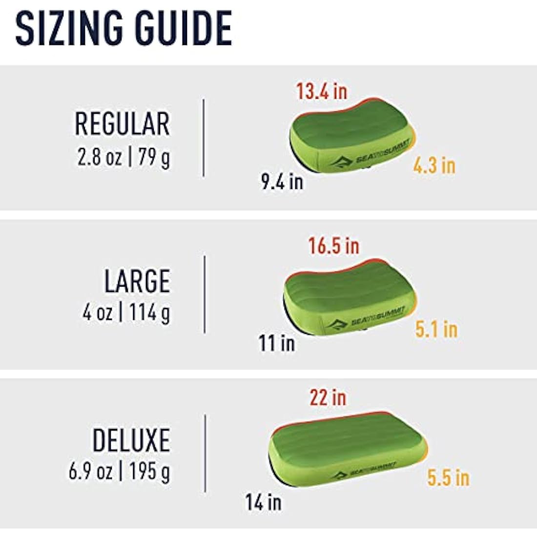 Sea to Summit - Aeros Premium Pillow L - Inflatable Travel Pillow - Soft & Comfy Brushed 50D Polyester - Lock System - Ultra-Sil Stuff Sack - For Backpacking - 42 x 30 x 13cm - Lime Gree - 114g
