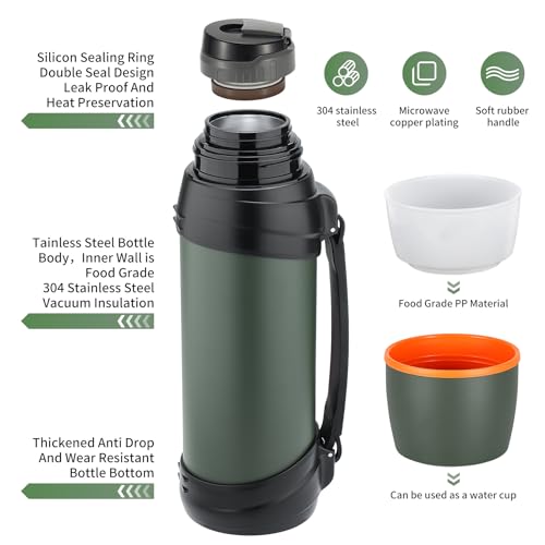 Olerd Large Flask - 2.5l Stainless Steel Insulated Bottle for Travel with BPA Free Cup - Oversized Vacuum Bottle
