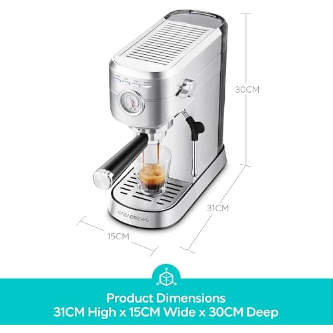 CASABREWS CM5418 Espresso Machine 20 Bar, Barista Espresso Maker with Steam Milk Frother, Stainless Steel Coffee Machine with 1L Removable Water Tank for Cappuccino, Latte, Silver