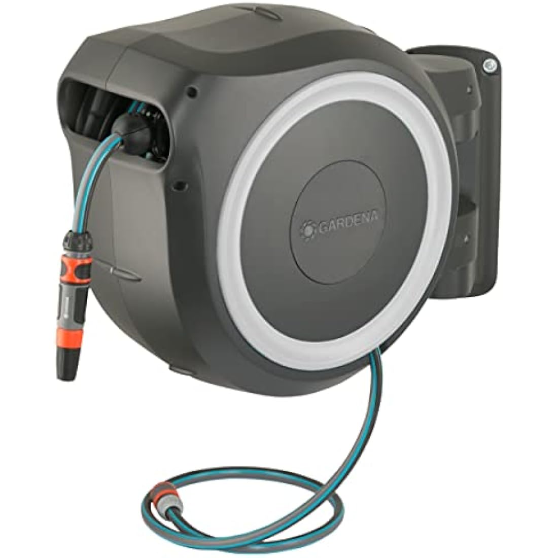 Gardena Wall-Mounted Hose Box Rollup L (White) 30 m: Versatile Watering System for Large Gardens, Swivel Hose Box, Including 30 m Gardena Hose and mounting kit (18627-20)