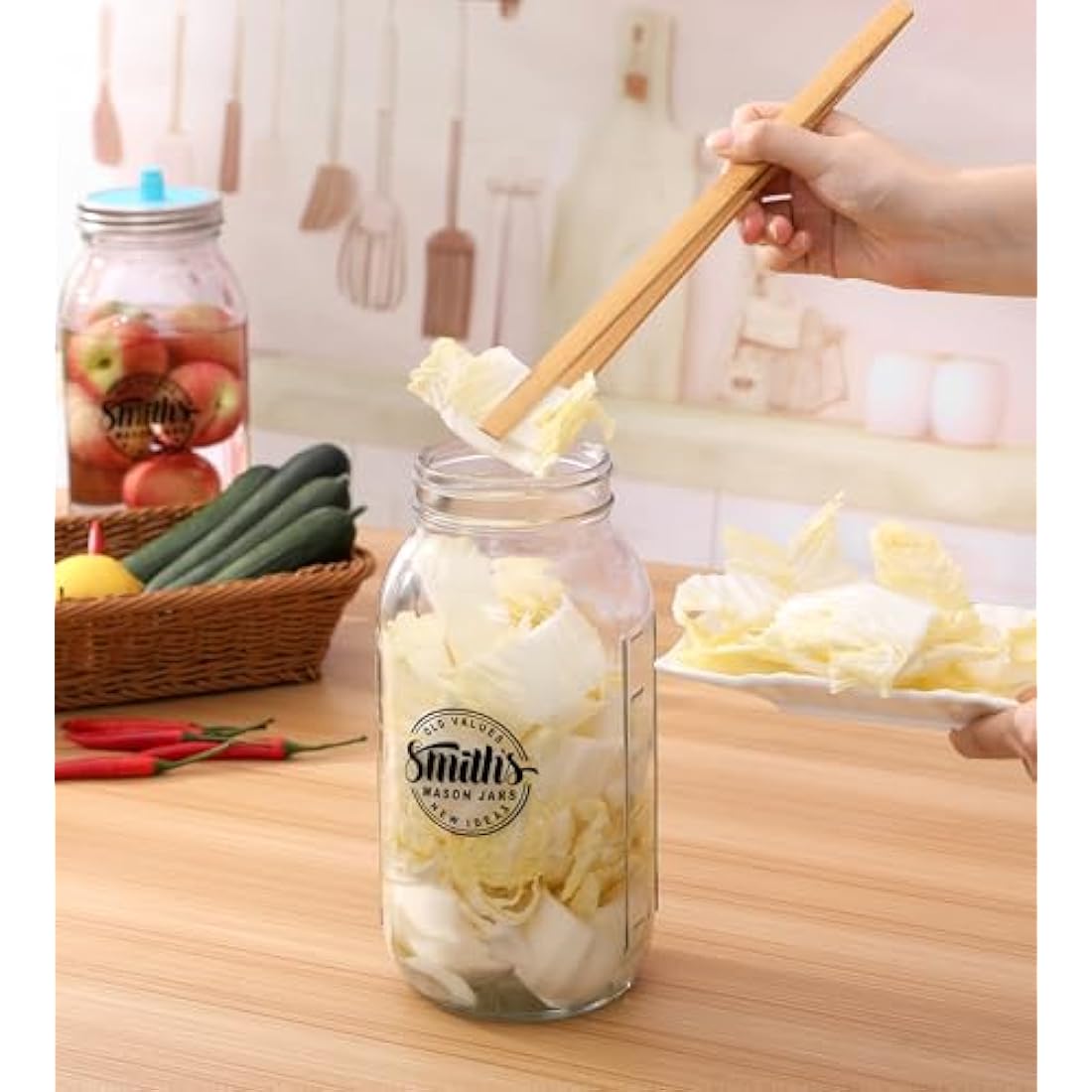 Smiths Fermentation Jars 2L – 2 Pack Glass Fermenting Jars with Airlock (1 Gas-Release Lid & 1 Storage Lid) – Used as Kimchi Container, Pickles, Kefir Jar, Kombucha, & Sauerkraut Fermentation Jar