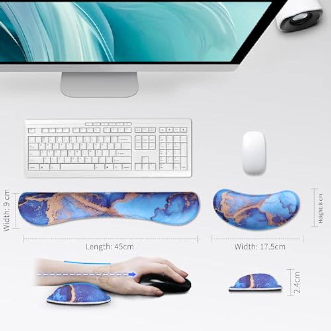 ZIBLY Wrist Rest Keyboard and Mouse Set - Anti-Skid Non Slip Ergonomic Wrist Cushion Support Pad (Blue Marble 2 Pcs)