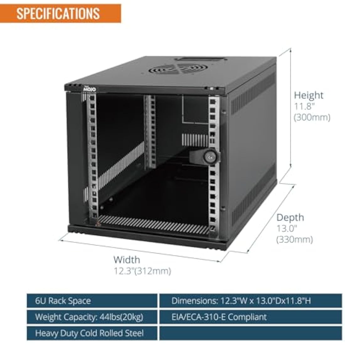 Tecmojo 6U Wall Mount Data Cabinet, 10in Wide 300mm Depth Network Cabinet with Rack Shelf, Brush Panels, Cable Organizer for 10'' AV/IT/Data Devices, 44lbs(20kg) Capacity, Glass Door