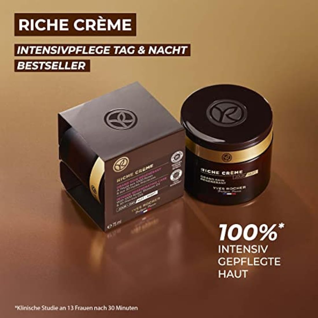 Yves Rocher Rich Crème Intensive Day and Night Moisturising Face Cream for Mature Skin 1 x Glass Jar 75 ml