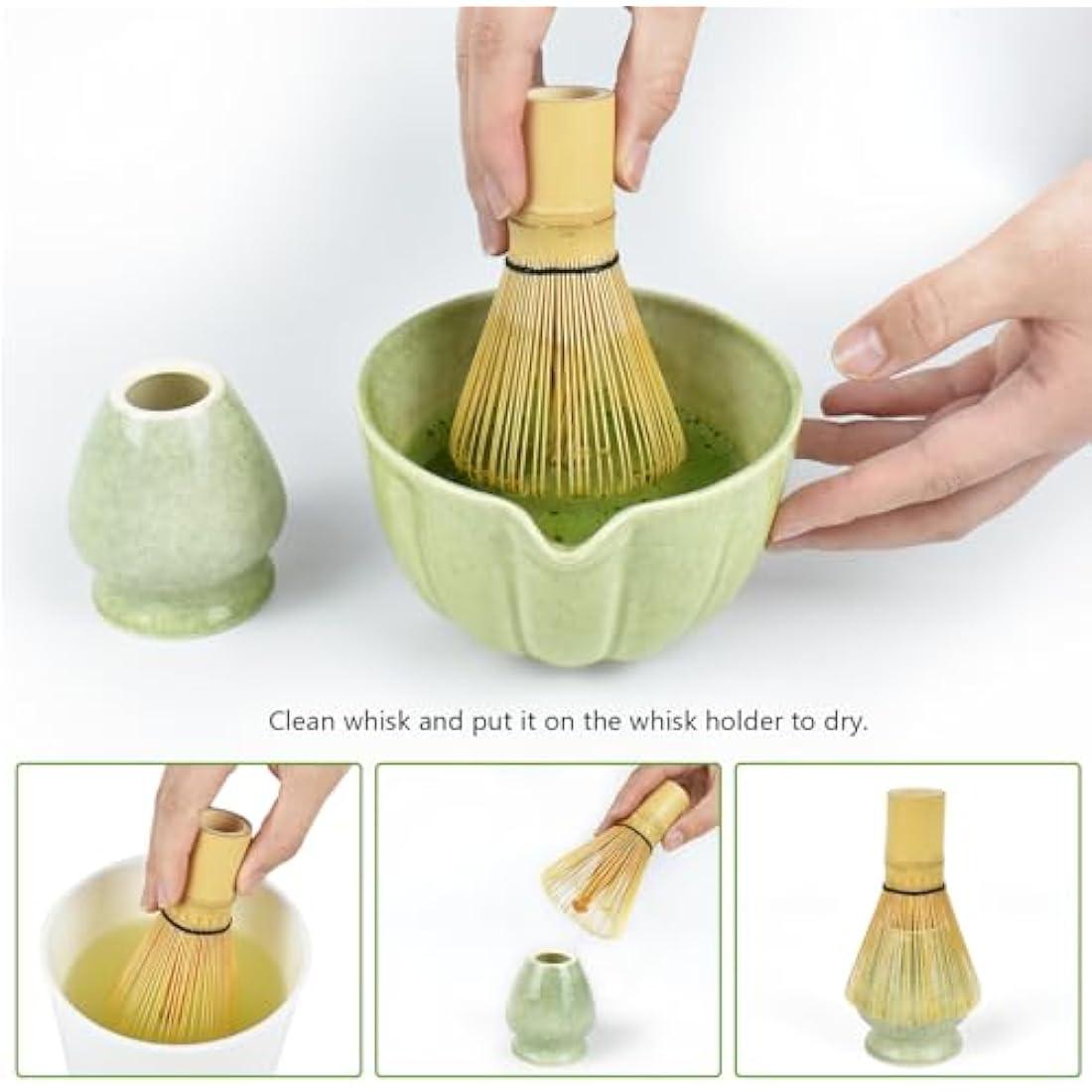 Artcome 6-Piece Japanese Tea Set, Matcha Bowl with Spout, Whisk, Scoop, Holder - Handmade Ceremony Kit
