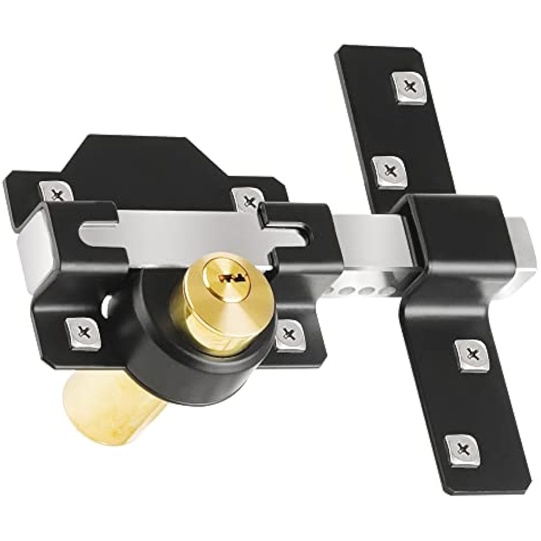 Both Side Lock Door 50mm Long Throw Gate Lock Stainless Steel Grade Lockable with Rear Double Locking for Yard，Garden Doors/Gates Supplied 5 Keys (50mm)