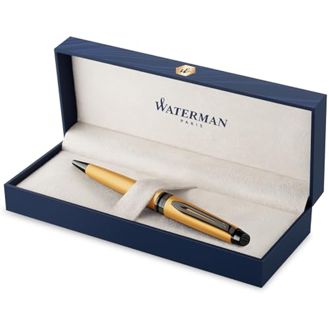 Waterman Expert Ballpoint Pen | Metallic Gold Lacquer with Ruthenium Trim | Medium Point | Blue Ink | With Gift Box