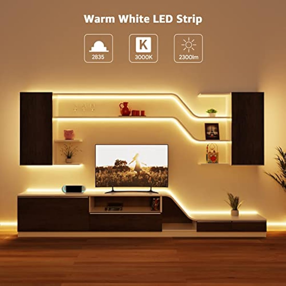 Lepro Warm White LED Strip Lights 10M (2x5M), 2x2300lm, 3000K Flexible Lightstrip for Kitchen, Cabinet, Mirror, Door and More (12V Power Supply Required)