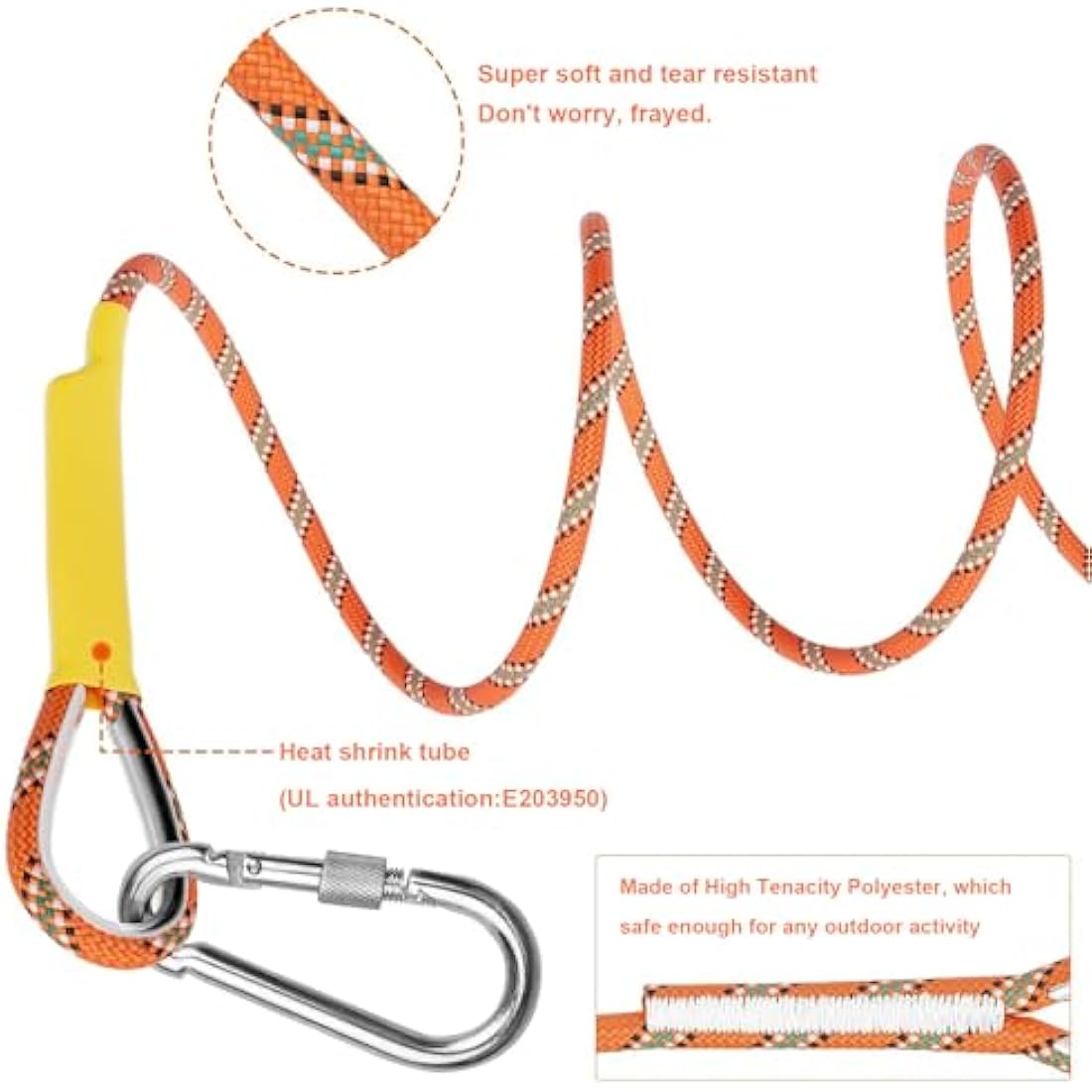 Gangying Climbing Rope 8mm Outdoor Static Rock Climbing Rope 30m High Strength Cord Safety Rope Braid Nylon Rope Escape Rope Fire Rescue Parachute Rope with 2 Carabiner
